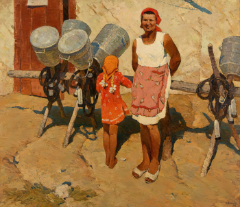 Внодченко Юрий Фёдорович. Хозяйка фермы. Холст, масло. 150х170. 1974. Республиканский музей изобразительных искусств (Марий Эл).