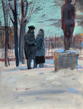 Дубинский Давид Александрович. Ночь (Скульптура и жизнь). Бумага, картон, шелкография. 50х38. 1950-е. Волгоградский музей изобразительных искусств имени И.И.Машкова.
