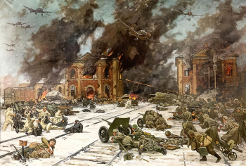 Сибирский Андрей Вениаминович. Бой за станцию Крюково. Холст, масло. 190х270. 2007-2008. Музей Зеленограда.
