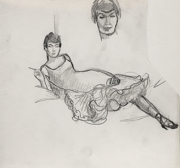 Данько Елена Яковлевна. Полулежащая женщина. Бумага, карандаш. 19х20. Первая половина 20 века. Государственный музейно-выставочный центр РОСИЗО.