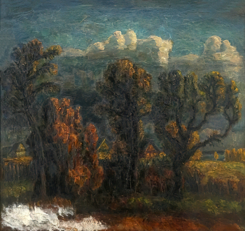 Орлов Игорь Михайлович. Осенний пейзаж с деревьями. Холст, масло. 113х119. 1979. Томский областной художественный музей.