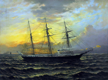 Алексеев Александр Платонович. Винтовой клипер `Стрелок`. 1856 год. Холст, масло. 47х62. 1880-е. Центральный военно-морской музей имени императора Петра Великого.