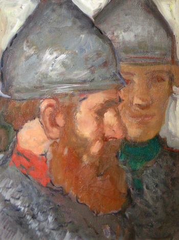 Чашников Иван Диомидович. Русские воины. Фанера, масло. 38,5х30,8. 1943-1944. Брянский областной художественный музейно-выставочный центр.