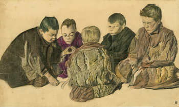 Гофферт Александр Евгеньевич. Беспризорные. Бумага, карандаш, акварель. 30х50,5. 1920-е. Государственный Русский музей.