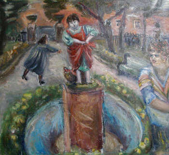 Григорьева (Шиллинг) Екатерина Евгеньевна. Деревянная статуя в Клину. Холст, масло. 90х100. 1985. Вологодская областная картинная галерея.