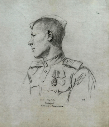Аввакумов Николай Михайлович. Командир орудия Бондарев В.М. Бумага, карандаш. 34,6х29,7. 1944. Центральный музей Великой Отечественной войны 1941-1945 гг.
