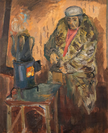 Русаков Александр Исаакович. Женщина у `буржуйки`. Блокада. Холст, масло. 64х51,5. 1942. Государственный Русский музей.