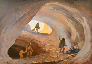 Бекряшев Николай Георгиевич. Пещерные люди. Фанера, масло. 108,5х152. 1920-е - 1930-е. Великоустюгский государственный историко-архитектурный и художественный музей-заповедник.