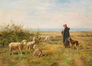 Альберт Шарпен. Пастушка на лугу. Холст, масло. 38,5х55,5. Частное собрание.