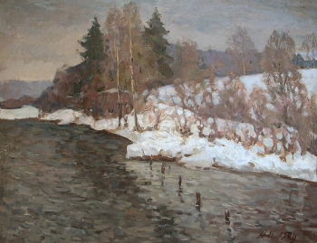 Потапов Алексей Дмитриевич. Тёплый день. Река Мста. Холст, масло. 65,8х84,8. 1979. Таганрогский художественный музей.
