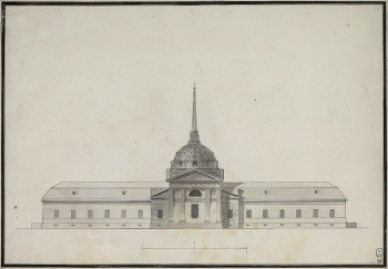 Воронихин Андрей Никифорович. Проект больницы. Фасад. Бумага, тушь. 32,9х49,1. Начало 19 века. Научно-исследовательский музей при Российской Академии художеств.