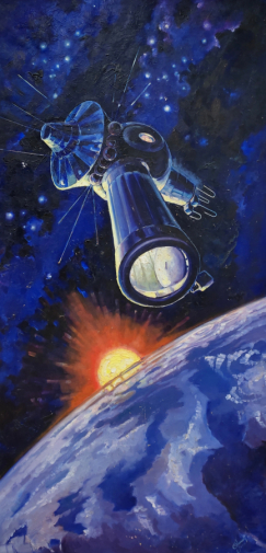 Леонов Алексей Архипович. Восход-2 на орбите. Холст, масло. 160х80. 1973. Объединенный мемориальный музей-заповедник Ю.А.Гагарина.