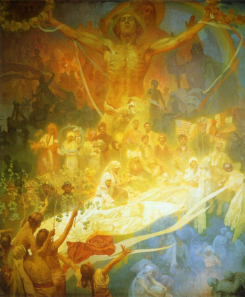 Альфонс Мариа Муха. Апофеоз истории Славянства. Славянская эпопея. Холст, масло. 480х405. 1925. Городская галерея Праги.