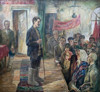 Пегов Виктор Николаевич. М.И.Калинин в Иглино. Холст, масло. 157х182,5. 1983-1984. Башкирский государственный художественный музей имени М.В.Нестерова.