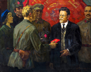 Плотнов Андрей Иванович. Почётный милиционер Калинин. Холст, масло. 105х130. 1982. Постоянно действующая выставочная экспозиция, посвященная созданию и истории МВД России (филиал Центрального клуба МВД РФ).