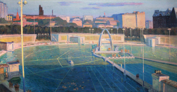 Иванов Сергей Иванович (1922). Бассейн `Москва`. Холст, масло. 120х230. 1960-е. Городской музей (Ангарск).