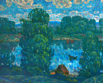 Жёлтиков Виктор Иванович. Голубая Цна. Картон, темпера, масло. 68х81. 1989. Музей-усадьба А.М.Герасимова.