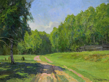 Бакшеев Василий Николаевич. Просёлочная дорога. Холст, масло. 65,5х88. 1956. Вятский художественный музей имени В.М. и А.М.Васнецовых.