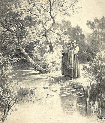 Левитан Исаак Ильич. Гадание на венках. Бумага, литография. 34х29. 1882. Государственная Третьяковская галерея.