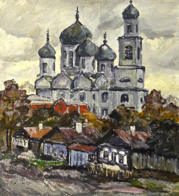 Брунеткин Михаил Александрович. Церковь Касли. Холст, масло. 60х50. 20 век. Троицкий краеведческий музей.