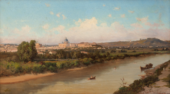 Энрико Коулмэн. Вдоль Тибра. Холст, масло. 38х67. 1881. Частное собрание.