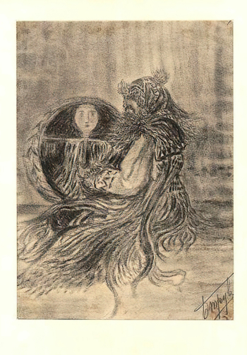 Трувеллер Борис Владимирович. Шаман. Бумага, уголь. 34х26,3. 1910-е. Омский государственный историко-краеведческий музей.