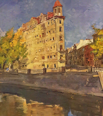 Лизак Израиль Львович. Осень. Канал Грибоедова. Холст, масло. 103,5х52,5. 1947. Государственный Русский музей.