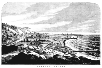 В.Харт (W.Hart). Поселение каторжан на острове Норфолк. Бумага, ксилография. 1866. `Австралийские новости для домашних читателей` (27 октября 1866).