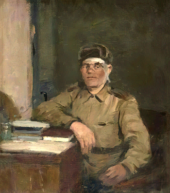 Сачко Филипп Николаевич. В санчасти. Картон, масло. 43,5х40. 1943. Государственный музейно-выставочный центр РОСИЗО.