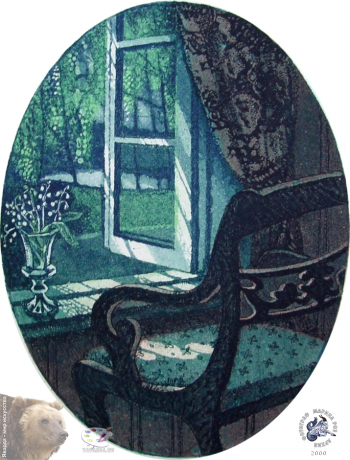 Тучина Ольга Борисовна. Лунный свет. Бумага, цветной офорт. 10х8,0. 1999. Частное собрание.