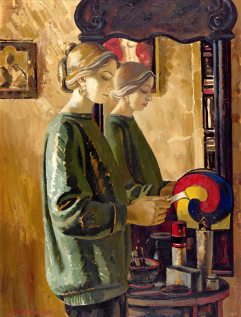Салахов Таир Теймурович. Варвара с письмом. Холст, масло. 120х90. 1997. Московский музей современного искусства.