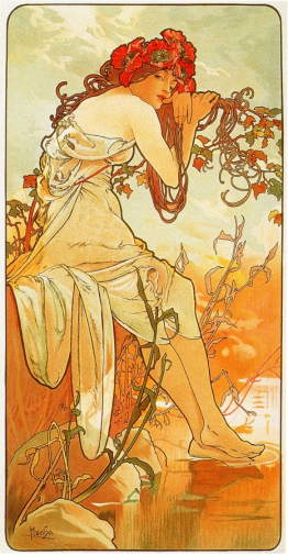 Альфонс Мариа Муха. Лето. Доска, масло. 103х54. 1896. Частное собрание.