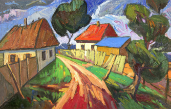 Эрдели Адальберт Михайлович. Сельский пейзаж. Картон, масло. 59,7х93. 1949. Алупкинский дворцово-парковый музей-заповедник.
