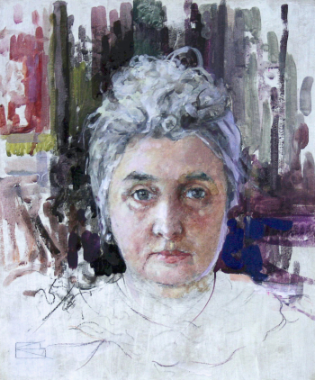 Космина Валентина Степановна. Автопортрет. Картон, гуашь. 44х36. 1960-е. Шебекинский историко-художественный музей.