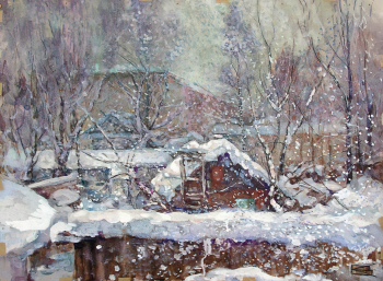 Космина Валентина Степановна. Дворик на Масловке. Бумага на картоне, гуашь. 46,3х62. 1960-е. Удмуртский республиканский музей изобразительных искусств.