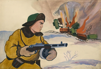Гранавцева Мария Степановна. Партизаны. Бумага, темпера. 43,7х63,8. 1941-1944. Иркутский областной художественный музей имени В.П.Сукачева.