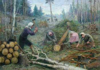 Куликов Николай Иванович. Заготовка дров. Холст, масло. 102х72. 1944. Арзамасский историко-художественный музей.