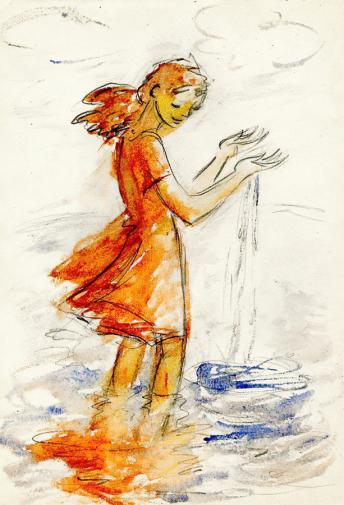 Власова Ирина Георгиевна. Вода в ладонях. Бумага, карандаш. 29,5х20,5. 1979. Александровский художественно-краеведческий музей.