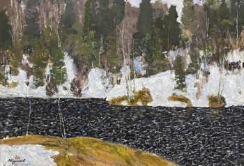 Курников Николай Фёдорович. Ранний снег. Картон, масло. 44х63,5. 1965. Центр пропаганды изобразительного искусства.