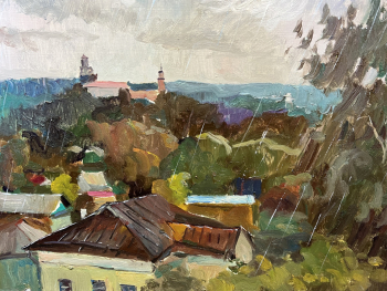 Пугачёв Владимир Николаевич. Дождь в Боровске. Холст, масло. 50х80. 2013. Музейно-выставочный центр (Боровск).