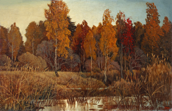 Ракша Юрий Михайлович. Утиная заводь. Оргалит, масло. 45,2х71. 1974. Башкирский государственный художественный музей имени М.В.Нестерова.