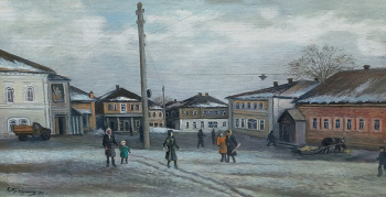 Пузарин Серафим Иванович. Площадь Темникова. Холст, масло. 43х79. 1950. Темниковский историко-краеведческий музей имени Ф.Ф.Ушакова.
