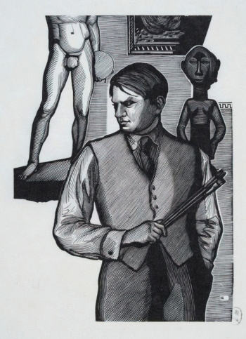 Ечеистов Георгий Александрович. Портрет Пабло Пикассо. Бумага, ксилография. 14,4х10,4. 1933. Государственный Русский музей.