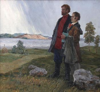 Фаттахов Лотфулла Абдульменович. Салтыков-Щедрин и Шишкин на Каме в 1853 году. Холст, масло. 52х58. 1972. Музей А.М.Горького и Ф.И.Шаляпина.