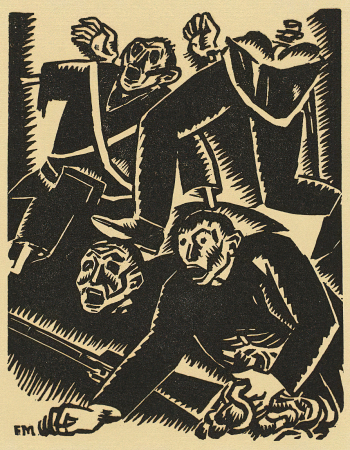 Франс Мазерель. Атака мертвецов. Бумага, ксилография. 32,8х25. 20 век. Государственный музей изобразительных искусств имени А.С.Пушкина.