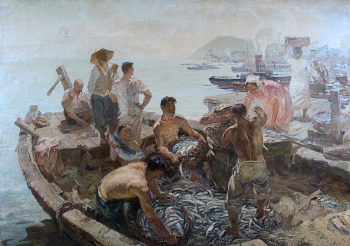 Варлен Пен. Корейские рыбаки. Холст, масло. 230х329. 1947. Научно-исследовательский музей при Российской Академии художеств.