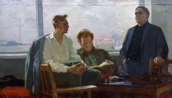 Варлен Пен. Полдень. Ленинградские писатели (Дудин М.А., Орлов С.С., Гранин Д.А.). Холст, масло. 115х200. 1967. Брянский областной художественный музейно-выставочный центр.