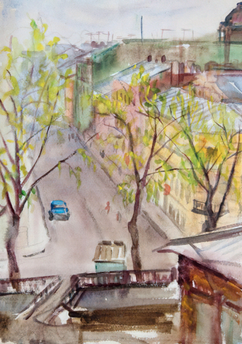 Бутрова Мария Николаевна. Городской пейзаж. Бумага, акварель. 41х29,6. 1960-1970. Нижневартовский краеведческий музей имени Тимофея Дмитриевича Шуваева.