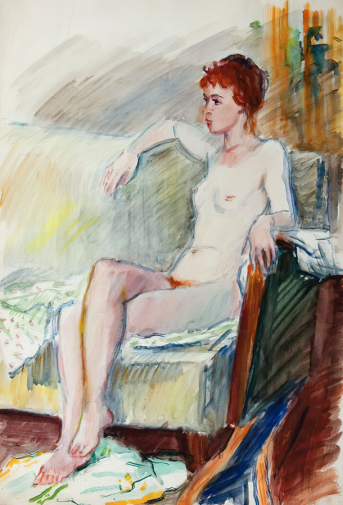 Бутрова Мария Николаевна. Нагая девушка. Бумага, гуашь. 64х43,8. 1960-1970. Нижневартовский краеведческий музей имени Тимофея Дмитриевича Шуваева.