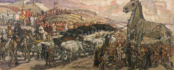 Савицкий Георгий Константинович. Троянский конь. Холст, масло. 82х210. 1913. Научно-исследовательский музей при Российской Академии художеств.